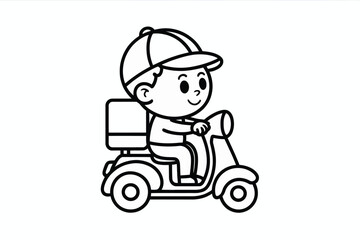Delivery boy riding scooter isolated on white background, Vector, illustration
