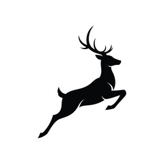Dynamic silhouette of a majestic deer in mid-leap, showcasing strength and agility with prominent antlers, a versatile vector illustration for various design applications