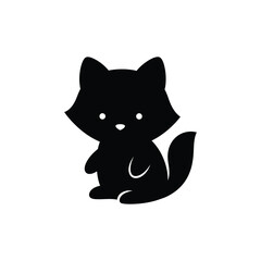 Obraz premium Charming minimalist black fox icon illustration, perfect for various design projects, embodying a cute and modern animal silhouette with clean lines and expressive eyes for versatile graphic use