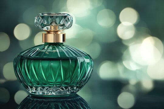 green perfume bottle on a bright background