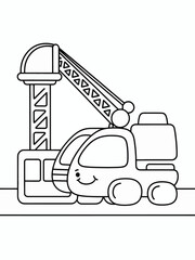 Happy construction vehicle isolated on white background, Vector, illustration