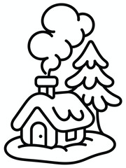 Cozy winter cabin isolated on white background, Vector, illustration