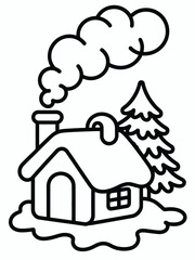 Cozy winter cottage isolated on white background, Vector, illustration