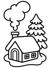 Cozy winter cottage isolated on white background, Vector, illustration