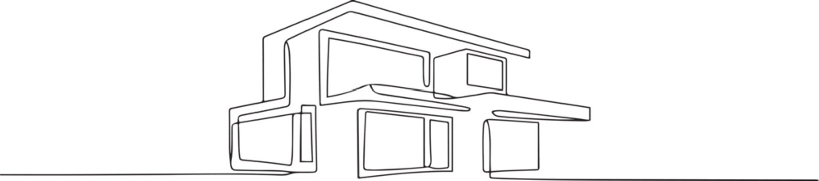 Single continuous line drawing luxury house building at big city. Home architecture property isolated minimalism concept. one line Icon drawing
