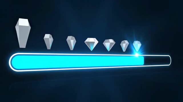 Glowing progress bar completing with floating diamonds animation
