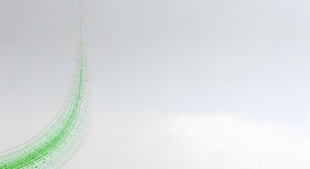 Abstract green curved lines and dots moving upwards on a light g
