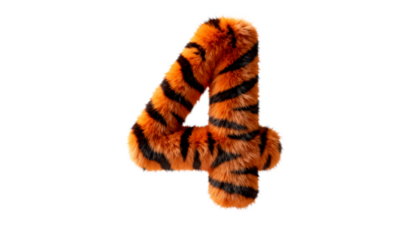 3D Render of a Furry Tiger Print Number 4, a Wild Animal Concept, Perfect for Graphic Design and Digital Art Projects with Copy Space