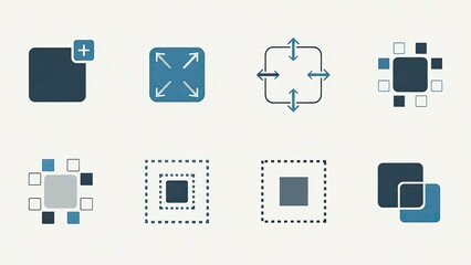 Set of UI icons with squares, expand, add and layers for interface design