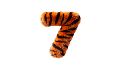 3D Render of a Fluffy Tiger Print Number 7, Isolated on White Background, Perfect for Creative Projects and Designs with Copy Space