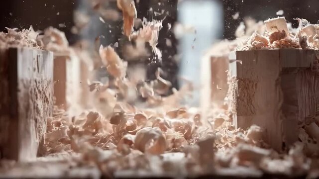 Planer gliding over coarse fir boards in a medium shot emphasizing the removal of rough edges and the creation of fine clean surfaces.