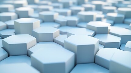 Abstract white 3D hexagonal blocks creating a geometric surface pattern.

