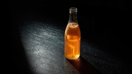 Refreshing monocane beverage in a glass bottle studio setting minimalist style dark environment close-up focus