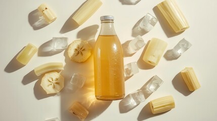 Refreshing monocane beverage modern kitchen drink product minimalist aesthetic top view healthy lifestyle