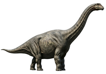 Fototapeta premium a massive, photorealistic apatosaurus in full profile, showcasing hyperdetailed, wrinkled earth-tone skin on an infinity white background with dramatic chiaroscuro lighting. scientific documentation
