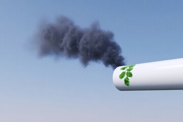 Single white pipe releases smoke while showing a green leaf design on the side