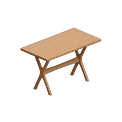 Fototapeta premium a geometrically perfect light oak wood trestle table shown in strict isometric projection, isolated on a clean white background, showcasing minimalist scandinavian furniture design concept