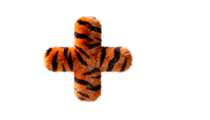 3D Render of a Fluffy Tiger Print Plus Symbol with Copy Space, Perfect for Modern Designs and Backgrounds