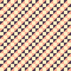 Pattern created by cream squares and peach and dark purple triangles