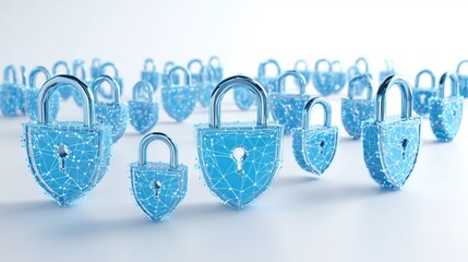 Blue digital padlocks representing cybersecurity and data protection concept.

