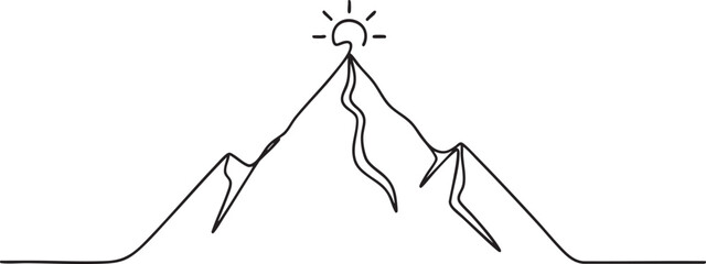 Minimalist mountain landscape with sunrise illustration