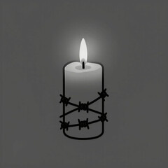 Artistic poster of a single candle wrapped in barbed wire for Holocaust Remembrance Day