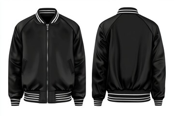 Black bomber jacket front and back view isolated on white background