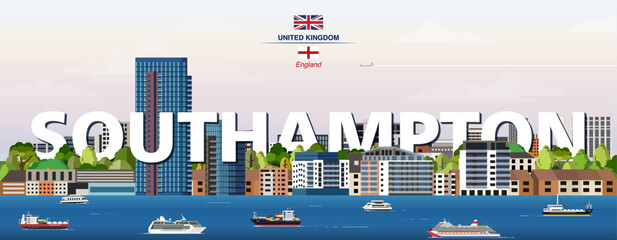 Southampton graphic stylized cityscape colorful vector illustration with big city name on the background