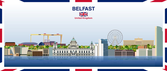 Belfast abstract stylized city skyline on a beautiful gradient day sky background. Vector illustration