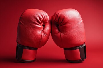 Red Boxing Gloves Touch Each Other in a Simple Setting With a Bright Background During a Training Session
