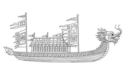Intricate dragon boat line art for chinese cultural celebrations and festivals