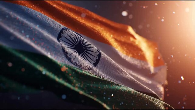 Waving Indian Flag Cloth Close Up, Ashoka Chakra, National Symbol, Republic Day Celebration.