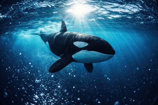 Orque sous l'oc&eacute;an bleu