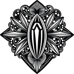 Intricate black and white star mandala with detailed patterns and swirls