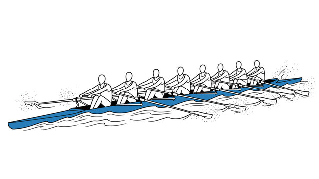Team of rowers in action: dynamic linear art of competitive rowing