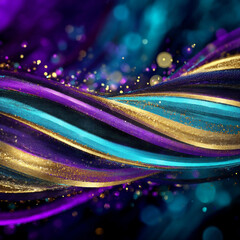 Glitter Golden Teal Violet Wave Stripes Design Sparkle Motion Lines with bokeh effect background