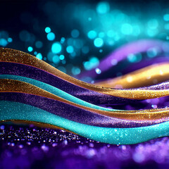 Glitter Golden Teal Violet Wave Stripes Design Sparkle Motion Lines with bokeh effect background