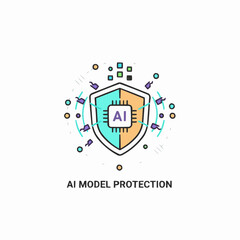 AI model protection concept with shield and circuit elements