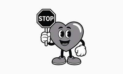 Cartoon Heart Character Holding Stop Sign