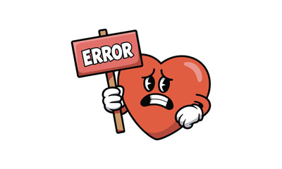 Cartoon heart character holding an error sign vector