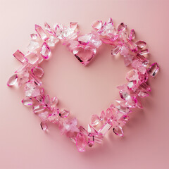 A beautifully decorated, glowing pink heart with glitter, shimmering softly on a pink background, adorned with elegant details and featuring empty space for writing a message.