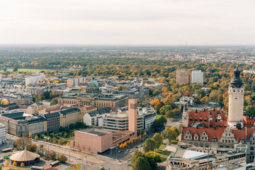 Obraz premium The drone aerial view of Leipzig, Germany. Leipzig is the largest city in the German federal state of Saxony