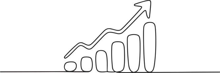 Obraz premium Single one line drawing of increasing profit business graph data. Business financial market growth minimal concept. Modern continuous line draw design. one line Icon drawing