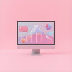 Computer display with vector design interface in modern 3D illustration