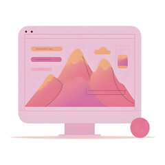Computer display with vector design interface in modern 3D illustration