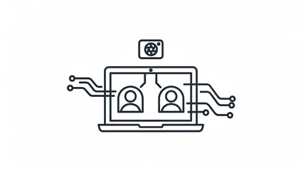 Digital Communication Icon: Laptop, Webcam, Network Connection, User Profiles