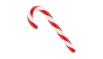 Classic red and white striped candy cane with a glossy, reflective surface is presented in a minimalist style, symbolizing the festive spirit of the Christmas holiday season
