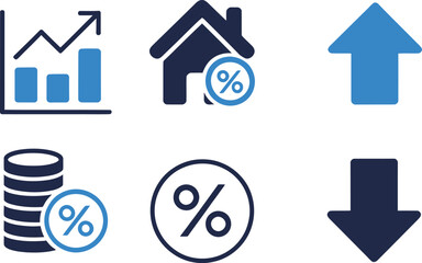 Finance & Economy Icon Set &ndash; Minimalist Symbols of Growth, Rates, and Market Trends