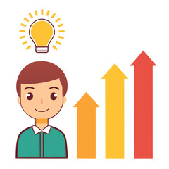 Business Growth Concept With Idea Bulb And Rising Charts, Success Strategy, Innovation Development