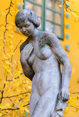 Naked female statue hold her breast symbol of breast cancer - Zsolnay Cultural Quarter P&eacute;cs, Hungary - 7 November 2025.